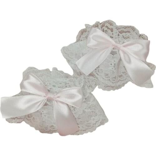 Gothic Lolita Wrist Cuffs Satin Bow Ruffles Lace Bracelet Wristband Hand Sleeves U90E