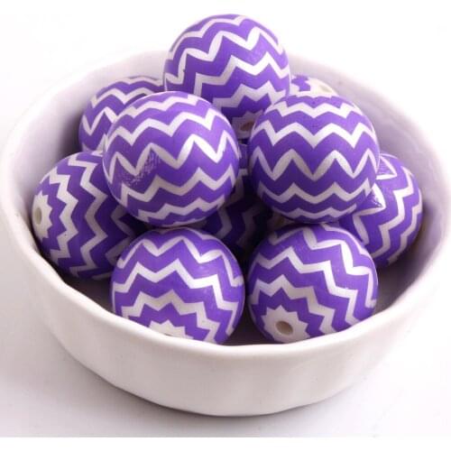 Kwoi vita 20mm Newest purple color 100pcs Zig Zag wave Chevron Print Acrylic Imitation pearl Beads for Chunky Necklace Jewelry