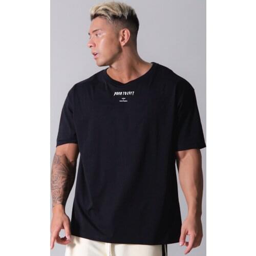 Lyft2021 Muscle Brothers Summer Fitness Short Sleeve Mens Loose Sports Leisure Large Round Neck Solid Color Top Cotton