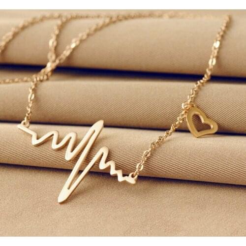 Fashion Trendy Geometric Electrocardiogram Heart Pendant Necklace Accessories For Woman Girl