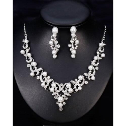 Fashion Wedding Jewelry Set Crystal pearl Necklaces Earring Set Accessories For Women Valentines Day gifts