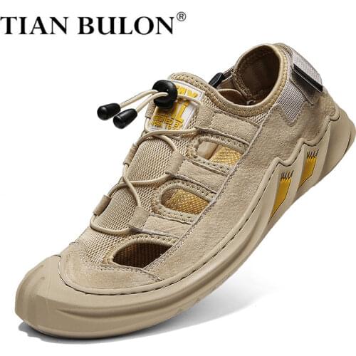 Genuine Leather Mens Sandals Summer Breathable Men Casual Shoes Non-slip Outdoor Men Beach Shoes Roman Slippers Plus Size 38-48