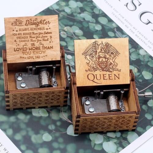 Valentines Day Jurassic Park Naruto Music Box Antique Carved Wooden Hand Crank QUEEN Gift To My Son Or To My Daughter Musical