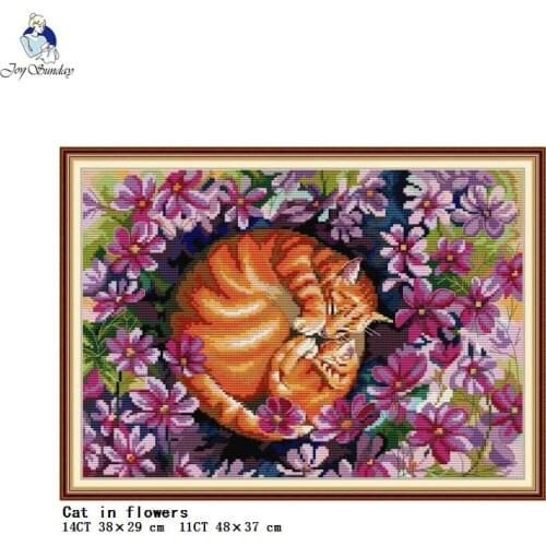 Cat in the flowers counted and stamping cross stitch kit 14ct 11ct chinese cross stitch animal pattern embroidery DIY needlework