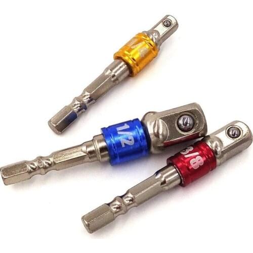 3Pcs Colors Screwdriver Driver Socket Adapter Extension Bit Set Hexagon Square Nut Driver Power SDS 1/4" 3/8" 1/2" Shank