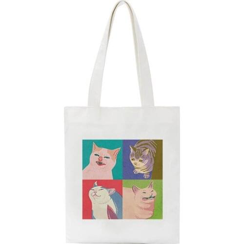 Hip Hop Shoulder Bag Cat Painting Female Handbags Canvas Shopping Bag Gothic Harajuku Aesthetic Painting Handbags Shopper Bags