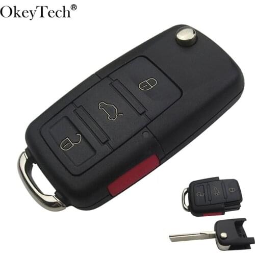 OkeyTech 4 3+1 Panic Buttons Car KEY Remote Flip Key Shell Case fit For Volkswagen Vw Jetta Touareg Golf Passat B5 Folding Blade
