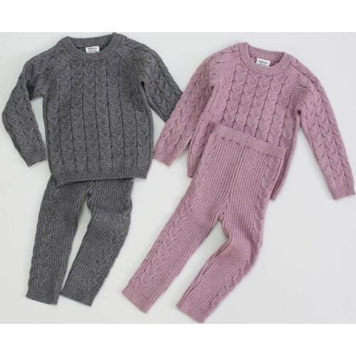 Autumn Toddler Baby Boys Girls Knit Clothing Set Infant Boys Suit Thick Warm Winter Baby Girls Boys Clothes Set Sweater+Pants