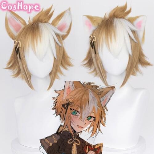 Genshin Impact Gorou Cosplay 35cm Brown Wig Cosplay with Ears Anime Cosplay Wigs Heat Resistant Synthetic Wigs Hair Halloween