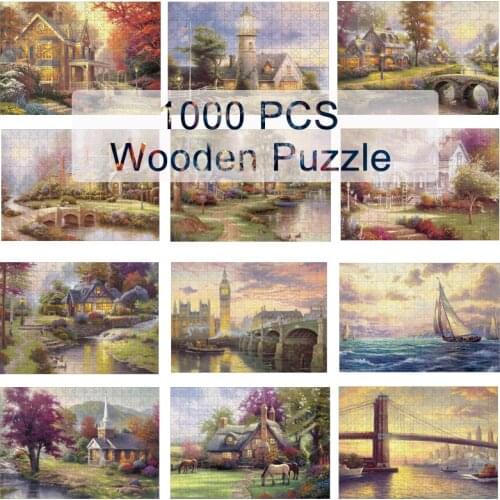 50x70cm Jigsaw Puzzles 1000 Pieces Puzzle Game Wooden Toys Assembling Oil Painting Landscape Puzzles For Adults Release Pressure