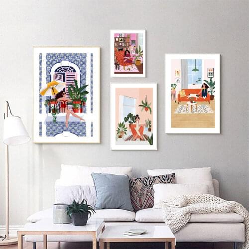 Boho Basking On Balcony Poster Rest Canvas Painting Nordic Yoga Art Print Modern Relax Wall Picture For Living Room Home Decor