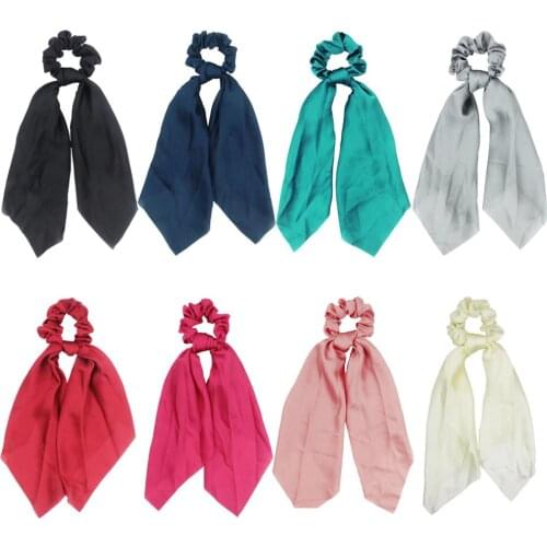 Furling Girl 1 PC Solid color Knotted Satin Long Ribbon Ponytail Scrunchies Women Girls Elastic Hair Bands Hair Accessories