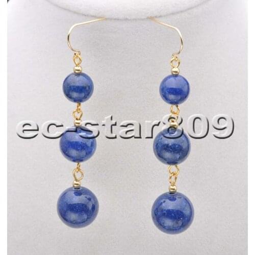 S2087 14mm Round Blue lapis lazuli Bead Tower Dangle Earring