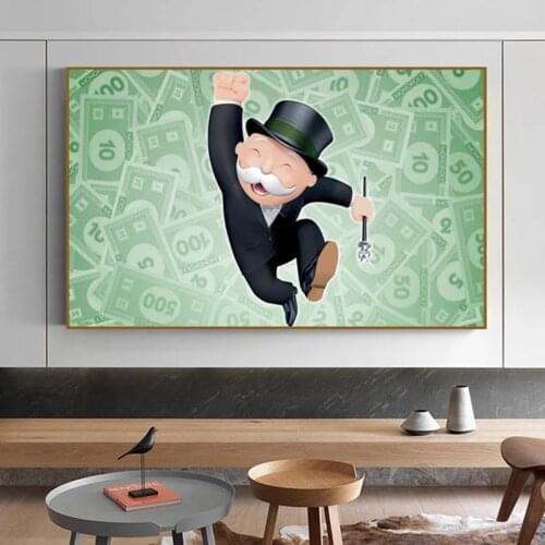 Happy Millionaire Monopoly Canvas Painting Motivational Money Posters and Prints Wall Art Picture for Living Room Home Decor