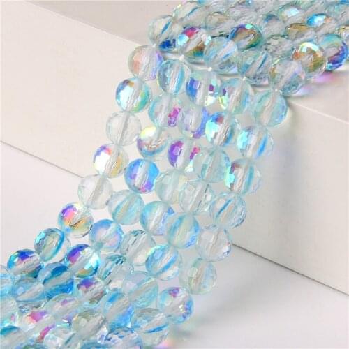 Light Blue Moonstone Beads 15.5" 6/8/10 mm Synthetic Glass Polished Faceted Strand Beads DIY Making Jewelry Necklace Earrings