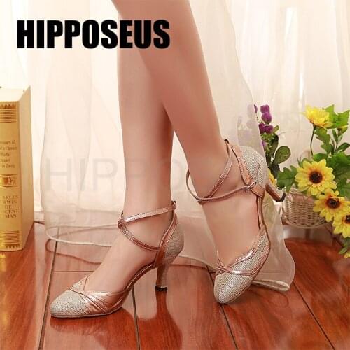 Hipposeus Dance-Shoes For Girls Women Ladies Ballroom Latin Shoes Modern Tango Jazz Dancing Shoes Glitter Salsa Shoes Sandals