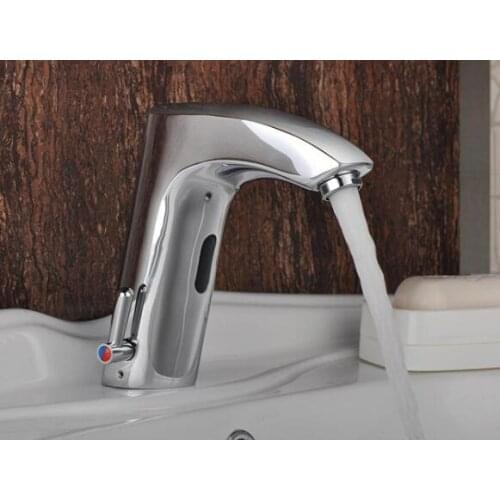 Vidric Brass Chrome Plate Bathroom Sensor Faucet Deck Mounted Automatic Water Saving Basin Mixer Tap DC6V Torneira faucet