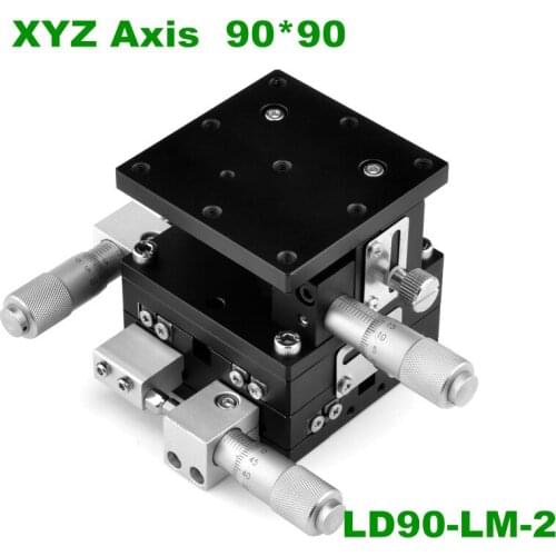 XYZ 3 Axis 90mm Linear Stage Trimming Platform Bearing Tuning Sliding Table 90*90mm XYZ90-LM,LD90-LM2 double cross rail