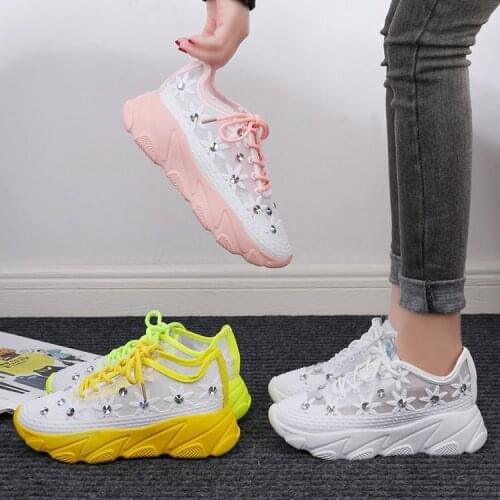 2021 New Womens Wedge Platform Hollow-out Pumps Female Students Lace up Daddy Shoes Casual Sneakers Women