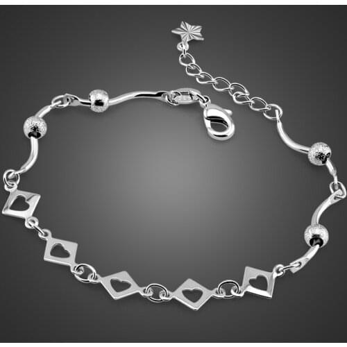 Women Tiny Simple Bracelet 100% 925 Sterling Silver Bangle Fashion Girl Geometry Heart Dainty Link Chain Charm Jewelry Gift