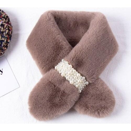 Winter Faux Rabbit Fur Collar Scarves Women Pearl Luxury Scarf Spring Fashion Warm Ring Plush Neck Snood Scarf PJ140