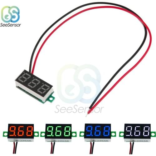 0.36 Inch Mini LED Digital Voltmeter Voltage Meter 2 Wires DC 4.7V 32V 3-Digit Display Red/Green/Blue/White Panel