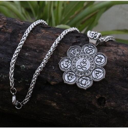 10pcs Yoga 7 chakra charm pendant buddhist charms jewelry Lotus Flower Circle Necklace meditation, yoga om or mindfulness amulet