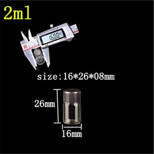 16*26*8mm 2ml Glass Bottles With Plastic Lid Transparent Empty Glass Gift Bottles Jars Black Cap 100pcs/lot