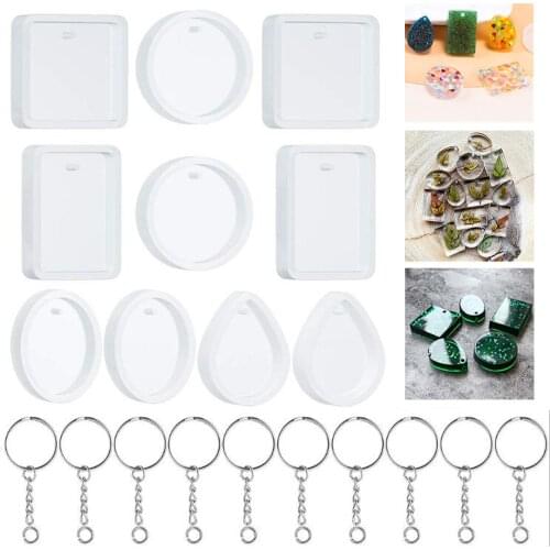 20Pcs/Set DIY Keychain Pendant Casting Silicone Mould Kit Crystal Epoxy Resin Mold for DIY Resin Pendants Jewelry Making Tools