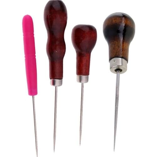 4Pcs Mixed Canvas Leather Tent Sewing Awl Hand Stitcher Leather Craft Kit Leathercraft Tool Sets for Drilling Hole Making