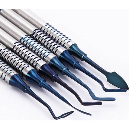 6PcsDental instrument Composite Resin Filling Spatula Titanium Plated Head Filler Thick Handle Restoration Set Repair Teeth Tool