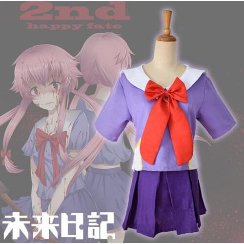 Anim Future Diary Yuno Gasai Cosplay Costume Lolita Skirt Sailor Red Bow Party Carnival Wig Outfit For Girl