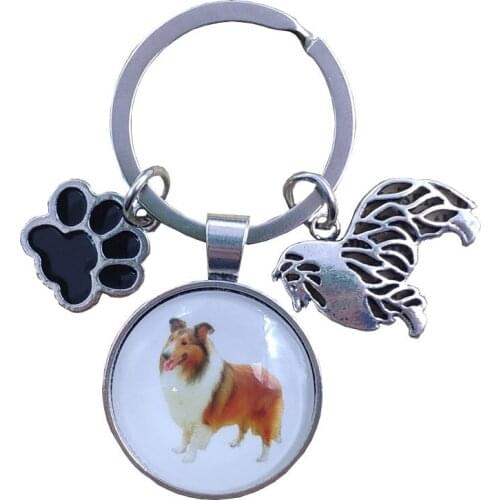 Shetland Sheepdog Brussels Griffon Dog Animal Keychain Time Gem Pet Lover Key Ring Men Male Women Trendy Cute Fashion Gift