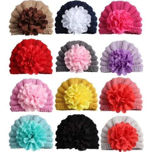 Baby Hat Warm Hollow Flower Kids Newborn Soft Elastic Turban Knitted Hats Toddler Hair Band Bonnet Infant Hair Accessories Cap