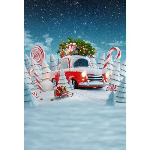 Kids Christmas photo backgrounds vinyl snow world red car photography backdrops for photographic studio props photophone lv-984