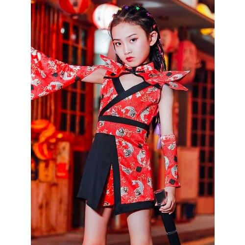 Childrens national tide jazz costume girls catwalk fashion personality model performance clothing t-stage fashion red tide clot