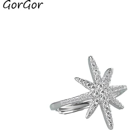 GorGor Rings Women 925 Sterling Pattern Rice Character Zirconia Simplicity Exquisite Wedding Bands Engagement Jewelry JZ015