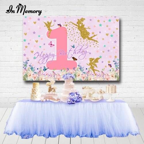 InMemory Gold Glitter Fairy Girls 1st Birthday Party Backdrops For Photo Studio Pink Little Stars Baby Shower Background Custom