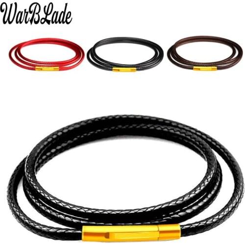 2mm 3mm Brown Black Red Leather Cord Rope 40-80cm Leather Necklace For Women Men Chocker Stainless Steel Clasp For DIY Jewelry