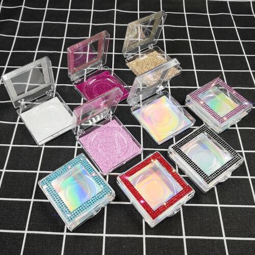 NEW wholesale 50 pcs Square diamond false eyelash packaging box fake 10mm-25mm 3d mink eyelashes boxes diamond case lashes empty