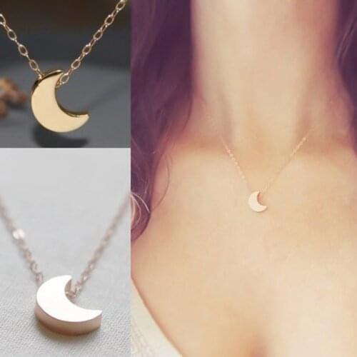 Cute Small Moon Pendant Necklace For Women Gold Silver Color Chain Choker Necklace Bohemian Collar Jewelry Gift