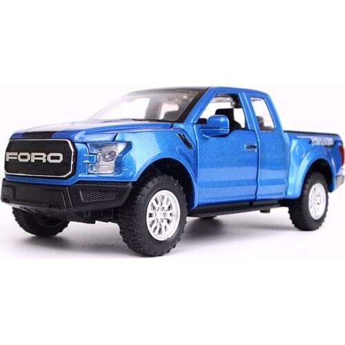 1: 32 Ford Raptor F150 pickup truck model car sound and light return vehicle cross country childrens toys birthday blue car