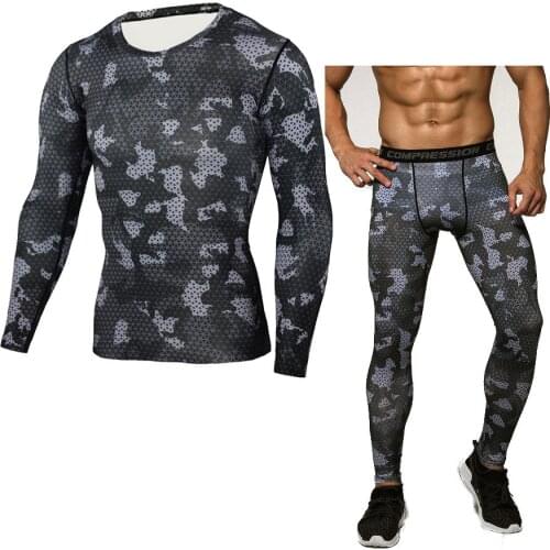 Mens Sportswear rash guard MMA Mens Camouflage motorcycle Compression Sport Leggings T-shirt Jogging Training Mens Pants Tops