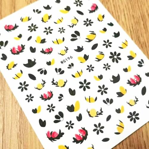 Newest WG196 flower design 3D nail art sticker decal stamping back gule DIY nail decoration wraps