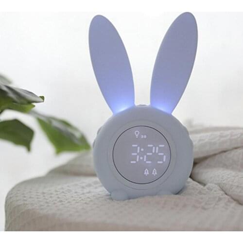 New 1Pc Rechargeable 5V 1W Cute Rabbit LED Snooze Wake Up Time Temperature Display Light Digital Alarm Clock