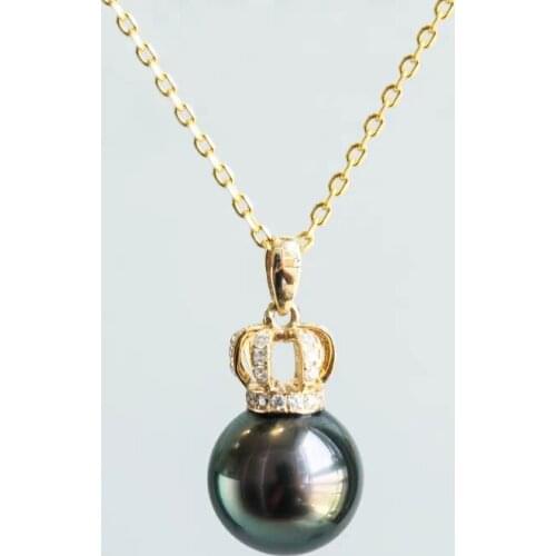 NYMPH Genuine 18k Gold Necklace Pendant Fine Jewelry Natural Tahitian Black Sea Water Pearl For Women Luxury Zircon Wedding Gift