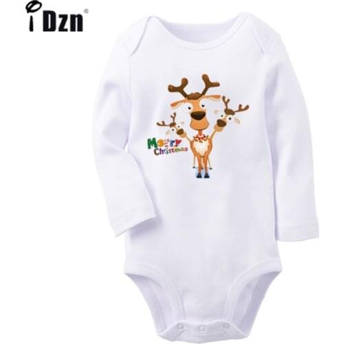 Merry Christmas Three Cute Christmas Elk Bells Merry Christmas Gift Bear Socks Printed Newborn Baby Outfits Long Sleeve Jumpsuit