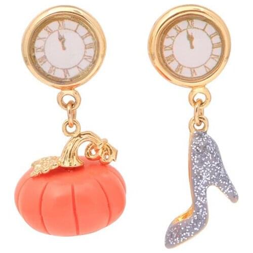 European and American Style Fashion Personality Trend Temperament Clock Pumpkin Shoe Earrings 925 Silver Needle Enamel Earrings