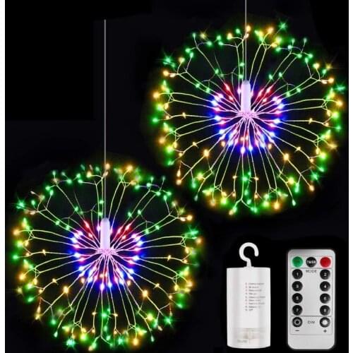 LED String Lights Outdoor Waterproof Festival Hanging Fireworks Starburst Lights with Remote Control for Home Garden Fairy Lamp