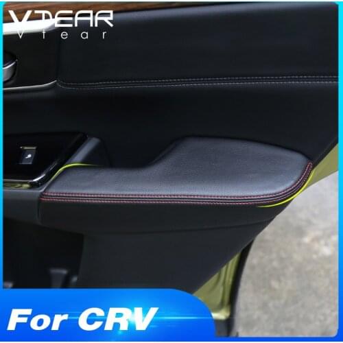 Vtear For Honda Crv Armrest Door Panel Cover Pu Leather Center Arm Rest Trim Protection Handle Sticker Trim Interior Car-styling